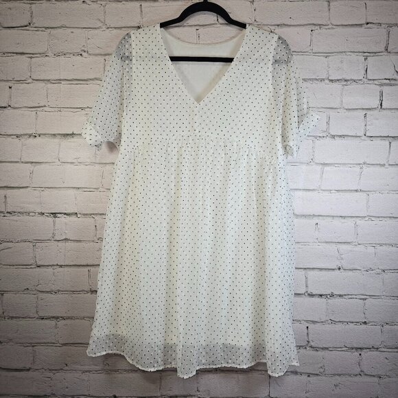 Dresses & Skirts - WHITE SHEER DRESS BLACK EMBOSSED POLKA DOT SHEER SLEEVE LINED SIZE S OVERSIZED